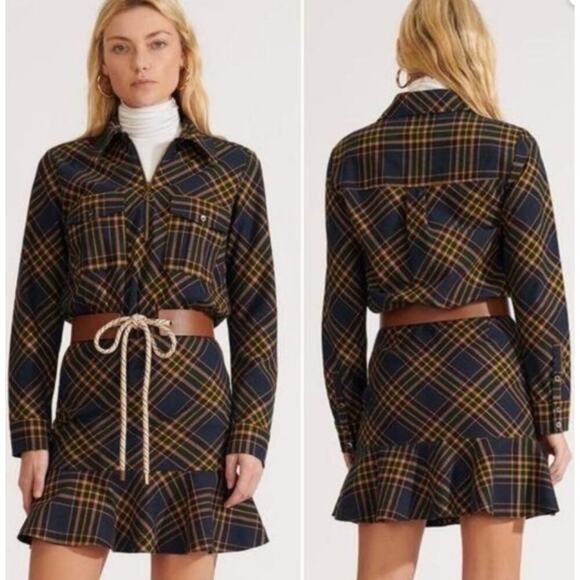 Veronica Beard Roberta Womens Plaid Long Sleeve Ruffle Flannel Dress US 2 NWT - Picture 1 of 11